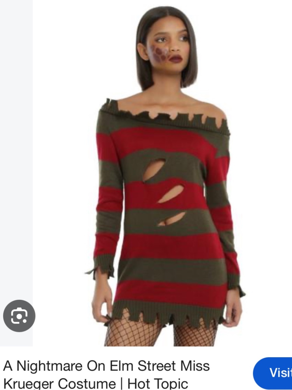 Hot Topic Red & Olive Green Striped Off-Shoulder Distressed Sweater